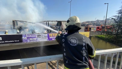 TEM'de Lastiği Patlayan Tır Yandı, Trafik Durdu.